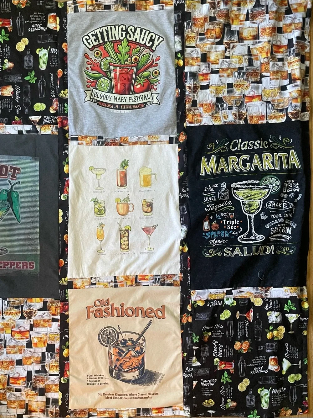 Upcycled T-Shirt Quilt or Throw Cocktail Theme